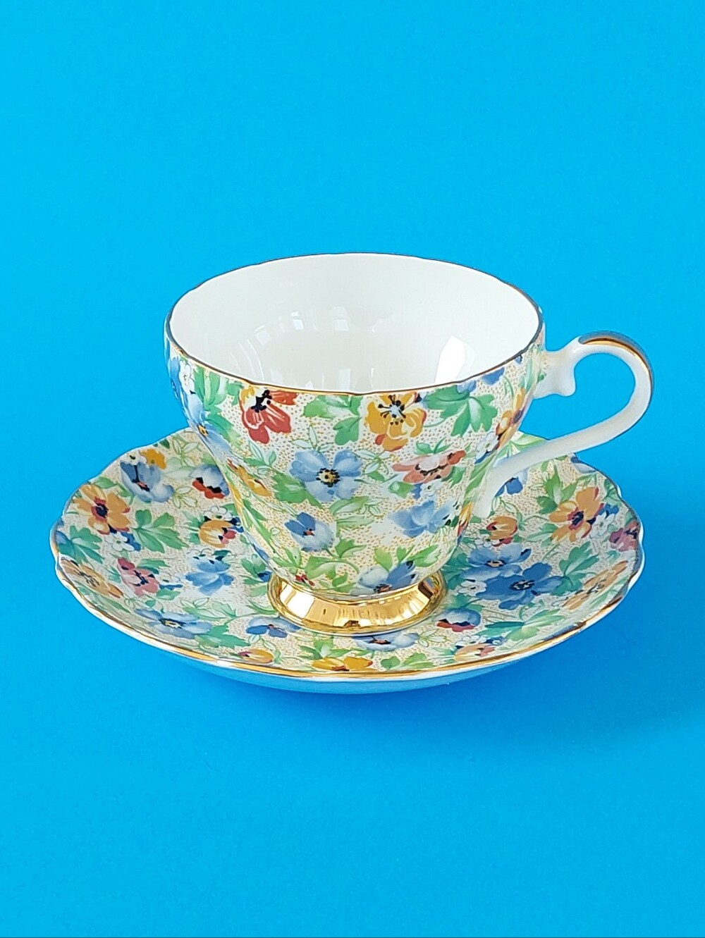 Floral Chintz Teacup and Saucer - English Bone China